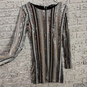 Fashion Nova Multicolor Sequin Long Sleeve Dress